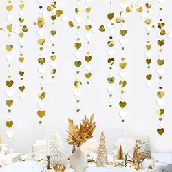 Elegant Love Pink and Gold Glitter Heart Garland for Weddings, Birthdays, and Bridal Showers (Gold White 13Ft)