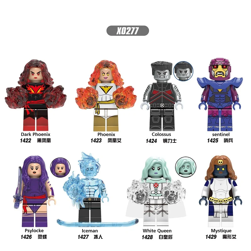 Строительные блоки, супергерои, Темный Феникс, colorssus Sentinel Psylocke Iceman, белая королева, мистика, фигурки для детей, игрушки X0277