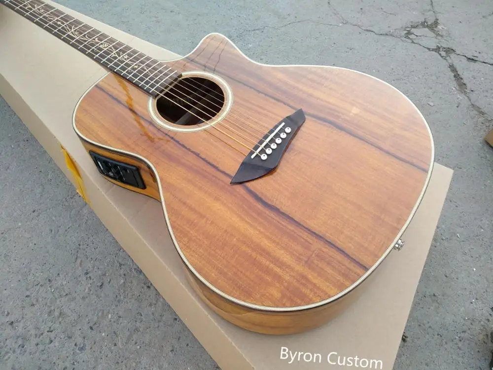 

free shipping koa wood cutaway acoustic electric guitar professional custom acoustic guitars