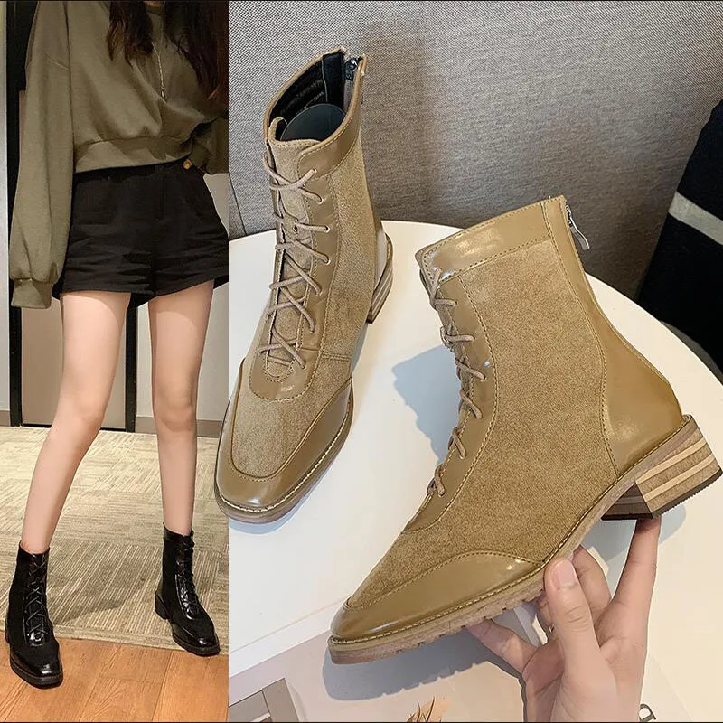 

Ankle Boots Women Shoes Woman Boots Fashion Square Toe PU Short Boots Booties 2019 Autumn New Breathable Stretch Cloth Boots B67