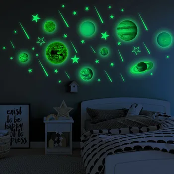 

Star DIY Bedroom Decorative Glow In The Dark Kids Nine Planets PVC Wall Sticker Solar System Bright Living Room Ceiling Gift
