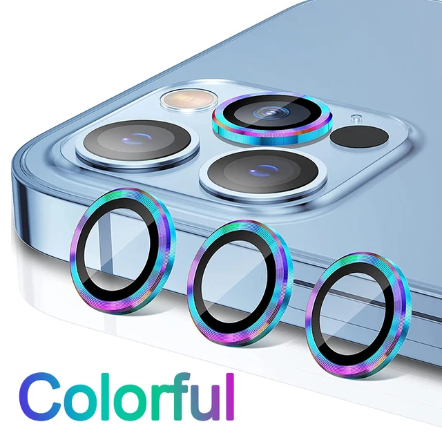 Diamond Glitter Camera Lens Protector On For iPhone 13 12 11 Pro Max Mini Metal Ring Lens Glass On iPhone 13 Pro Max Protective Colorful