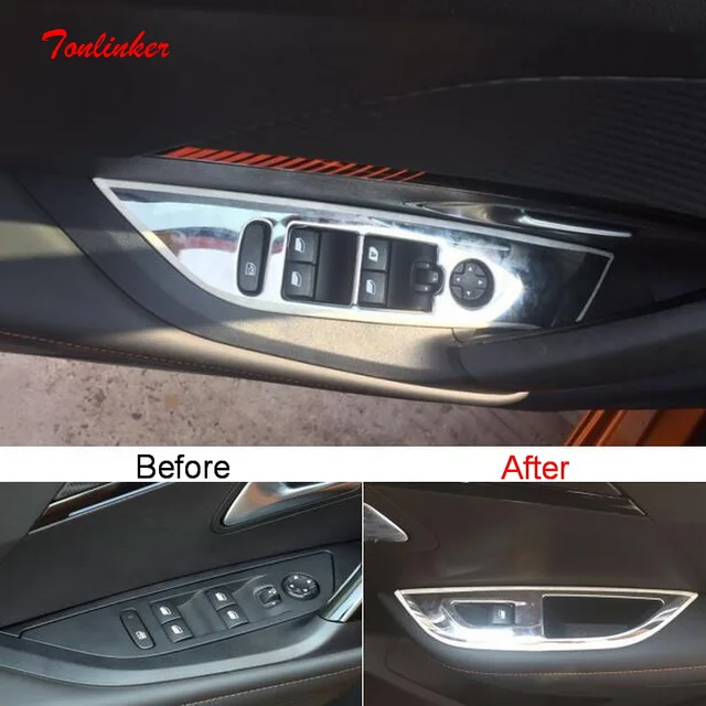Tonlinker iç araba Windows kontrol kapak kılıf sticker Peugeot 2008 2020 için araba styling 4 adet paslanmaz çelik kapak çıkartmalar