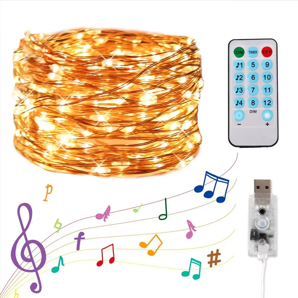 QIFU 5 м/10 м USB светодиодный музыкальный струнный светильник гирлянда