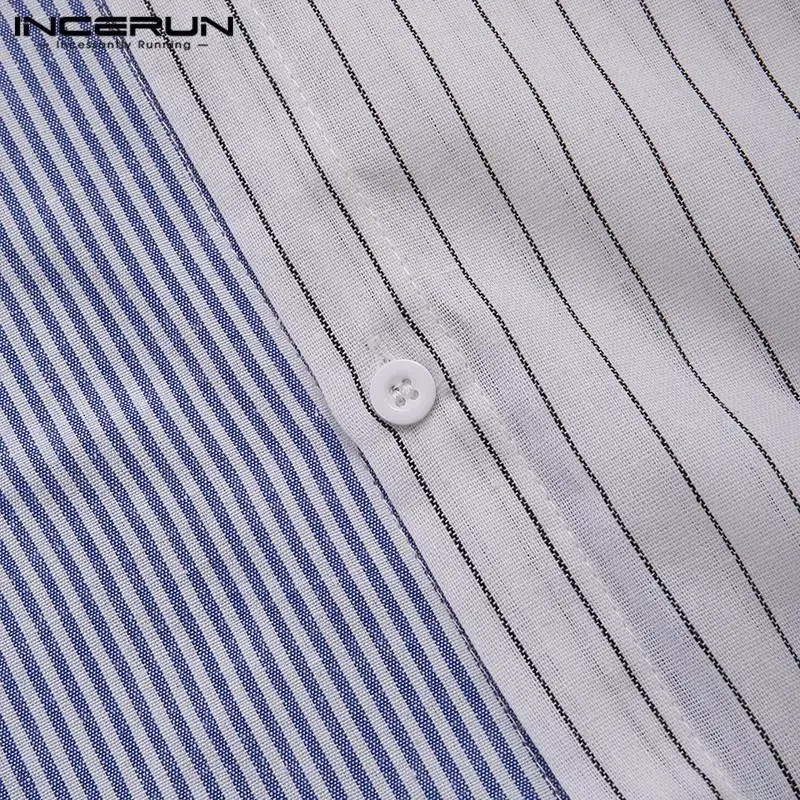 Модная полосатая Лоскутная рубашка мужская с отворотом воротник уличная Camisa кнопка вверх длинный рукав бизнес мужской бренд рубашки INCERUN