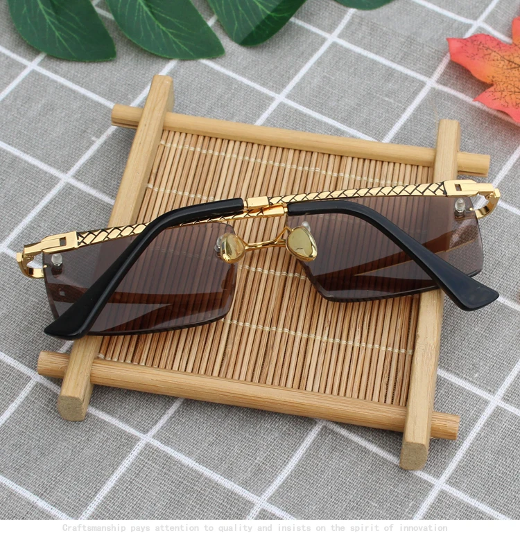 Vazrobe Glass Sunglasses Men Brown Rimless Sun Glasses for Man Outdoor Driving Fishing Cystal Stone Lens Heavy Eyewear UV400