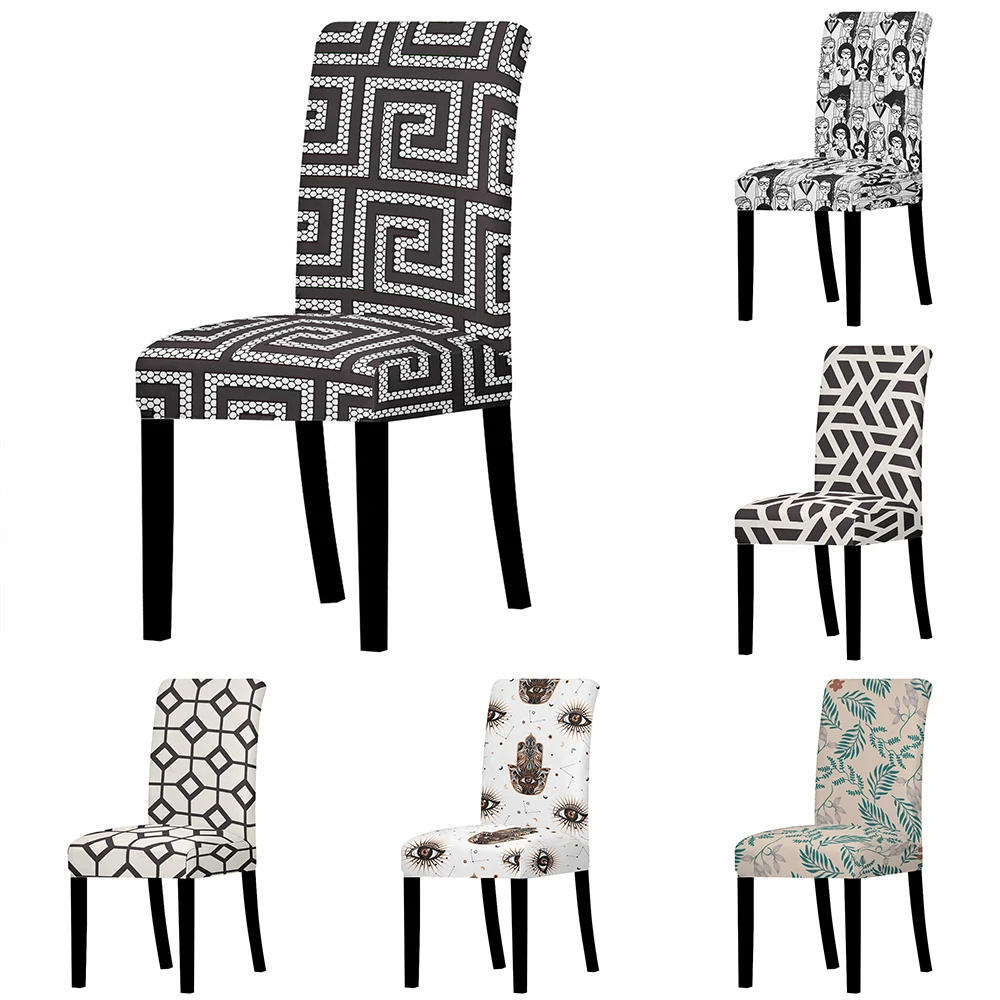 Geometric Printed Chair Cover Home Dining Elastic Chair Covers