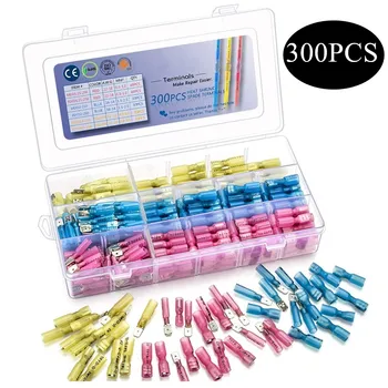 

300PCS Heat Shrink Spade Connectors Electrical Spade Terminals Female Male Wire Connectors Quick Disconnect Crimp Connector Kit