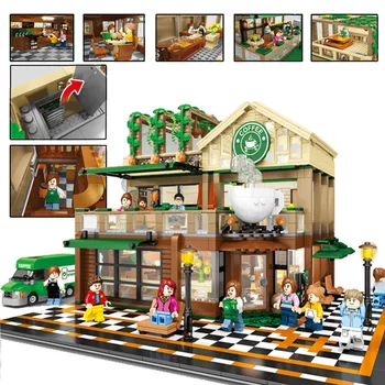 

2059pcs City Light Cafe Coffee Shop Fit Lepining Creator Building Blocks Architecture Bricks Set Kids Toys for Children Gifts