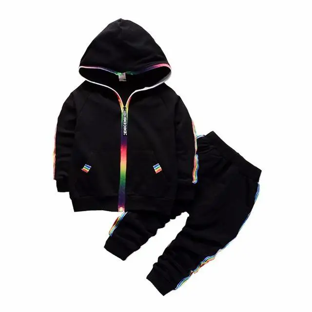 Г. Весенний Повседневный Спортивный костюм для малышей хлопковая куртка на молнии для мальчиков и девочек, штаны комплект из 2 предметов, детский спортивный костюм для отдыха Одежда для младенцев - Цвет: Black-188