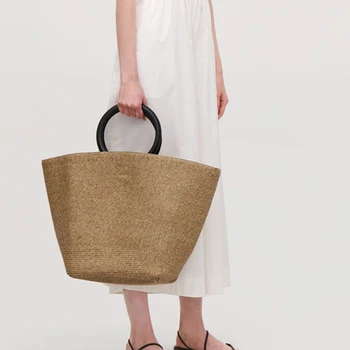 

Large Capacity Solid Color Straw Bags Women Handbag Bohemian Summer Beach Bags Handmade Rattan Tote