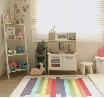 

Square Striped Kids Area Rug - Baby Infants Crawling Mat Cotton Teepee Tent Play Game Carpet Nursery Play Rug Decoration Rugs