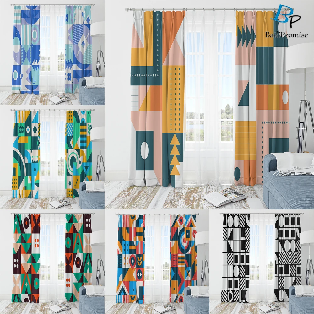 

Modern French windows 3D Print 2 Panels Square Geometric Patterns For Living Room Apartment Custom Home Decor Curtain Adult
