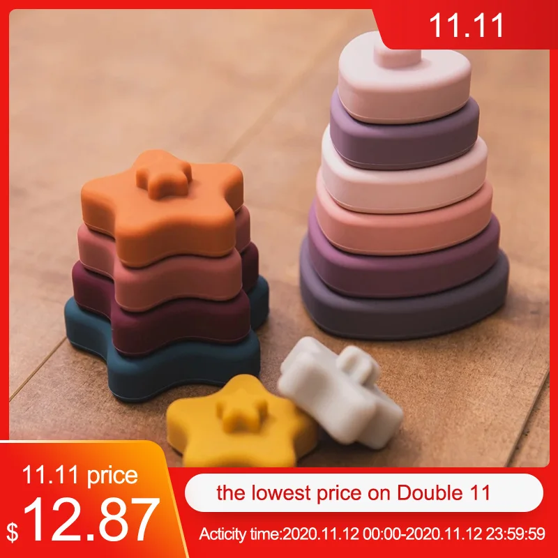 

Baby Soft Building Blocks Silicone Teether Educational Jenga Building Blocks 3D Folding Tower Stacking Game Construction Toys