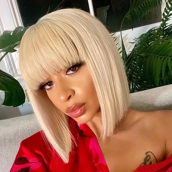 

13x6 Lace Bob Blonde Human Hair Pre Plucked Hairline Fringe Wigs Transparent Lace Silk Base 150Density Lace Front Wigs
