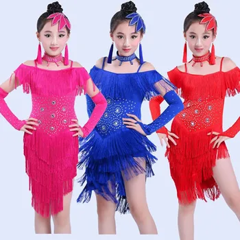 

2020 Kids Latin Dance Dresses for Girls Fringe Dress Performance Dancing Practice ClothingTassel Salsa Sequin Stage Ballroom