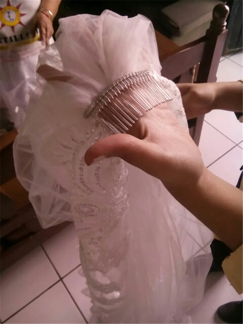 Bridal Veil Sparkling White Ivory Long Bridal Veils Wedding Veil Lace Appliques Soft Net Cathedral Veil