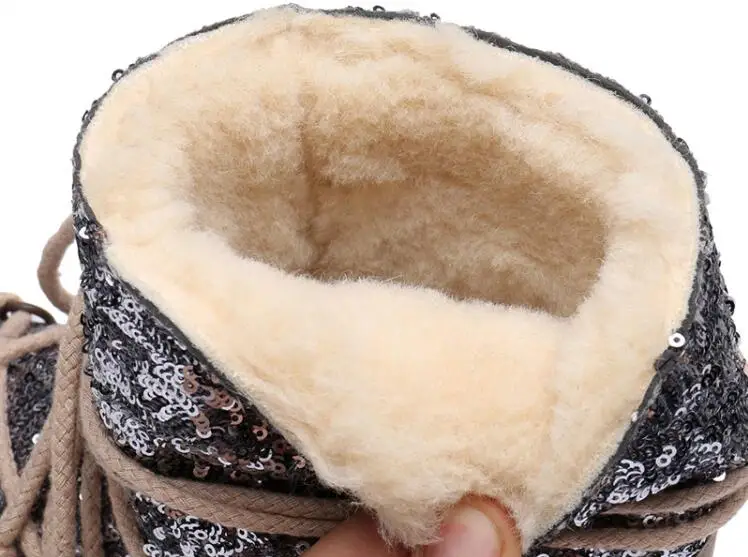 De niños de cuero genuino botas de nieve de invierno de 2019 niñas de lentejuelas zapatos de algodón chico Barco de bebé de terciopelo de algodón cálido botas - 6