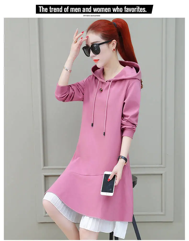 Autumn Winter Long Sweatshirt Dress Women Casual Hooded Long Sleeve Split Fleece Loose Basic Party Pullover Ruffles Vestido