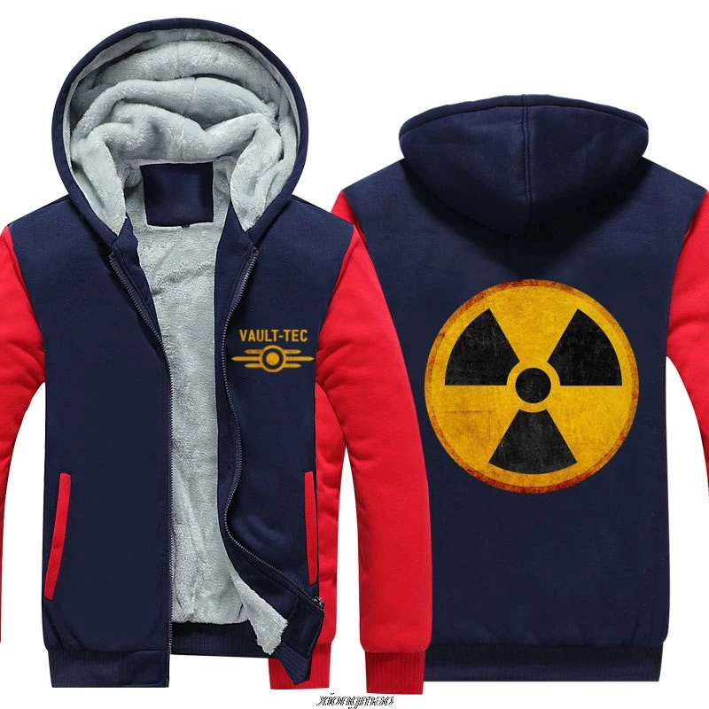 Игровой видео Fallout Nuclear Radiation Symbol утепленная толстовка Fallout vedle-Tec теплая флисовая толстовка на молнии - Цвет: Красный