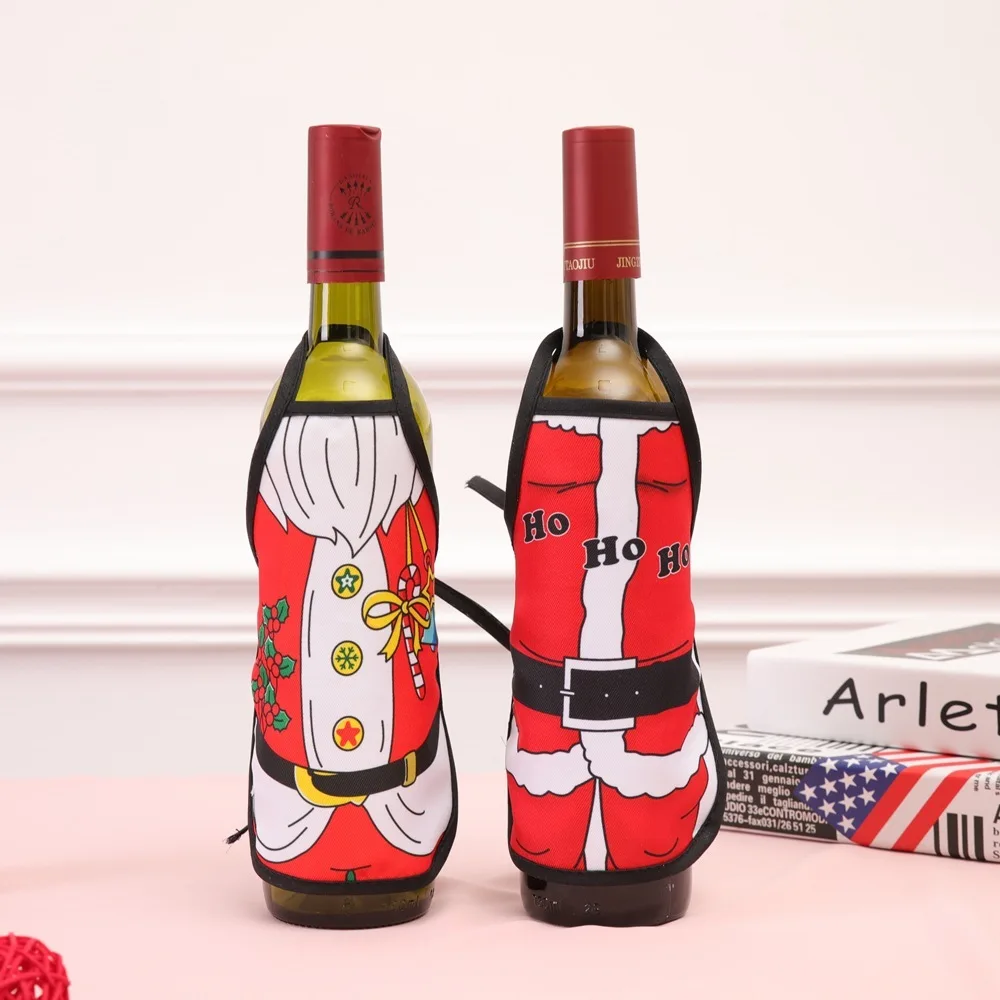 

14cmX20cm Polyester Merry Christmas Wine Bottle Apron Christmas Decorations for Home Happy New Year Decor 2019 Navidad Xmas Gift