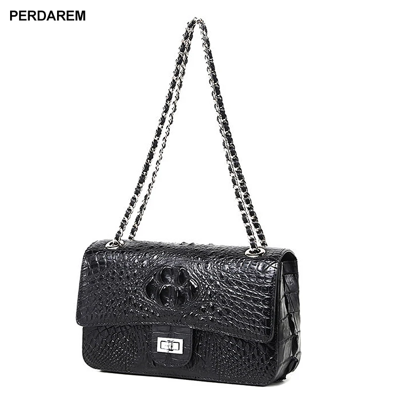 

Women's crocodile pattern chain bag shoulder leather crossbody bag small square bag leather ladies bag