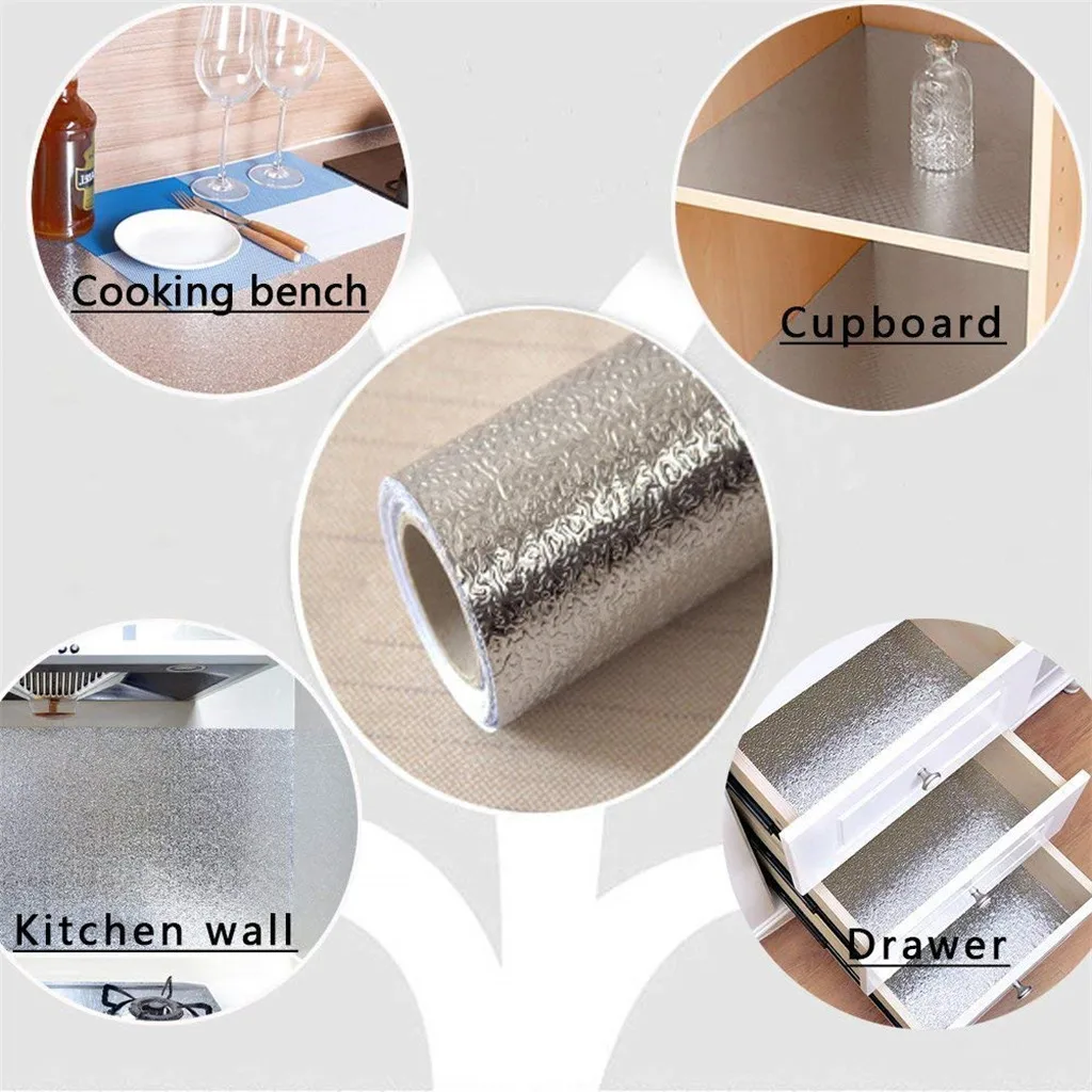 Silver Oil-proof Waterproof Kitchen Stickers Aluminum Foil Kitchen Stove Cabinet Self Adhesive Wall Sticker Diy Wallpaper Decor kitchen splatter screen kitchen splash guard