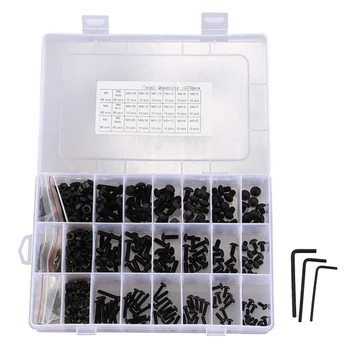 

570 PCS M3 M4 M5 Alloy Steel Hex Socket Button Head Cap Nuts Flat Washers Kit Black Screw Assortment