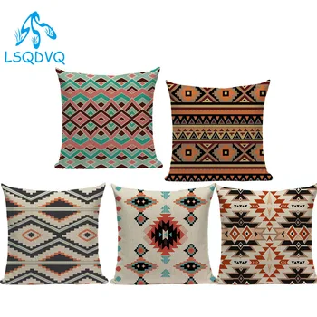 

Decorative Throw Pillows Case Boho Geometric Plaid Stripes Cotton Linen Cushion Cover for Sofa Car Home Living Room