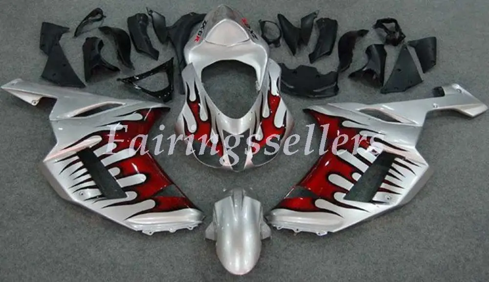 

High Quality New ABS Motorcycle Fairings kit Fit For kawasaki Ninja ZX-6R ZX6R 636 2007 2008 07 08 Custom Free Silver Red Flame