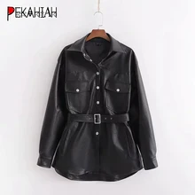 Зимняя женская куртка модная черная куртка из искусственной кожи женская байкерская куртка уличная мотоциклетная куртка с поясом Дамская Шуба