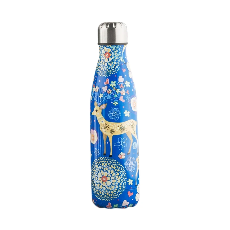 500Ml Double Walled Vacuum Flask Insulated Stainless Steel Water Bottle Leak Proof Cola Shape Portable Water Bottle Blue