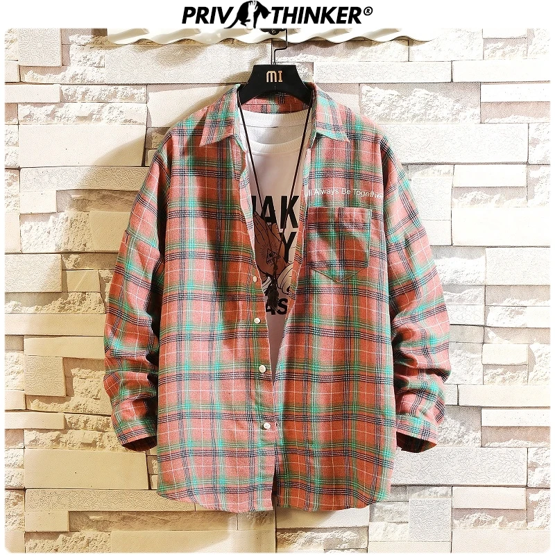 Privathinker, повседневная мужская клетчатая рубашка, весна-осень, рубашки мужские, s, свободные рубашки, модные, с длинным рукавом, облегающие, хлопковые, мужские рубашки
