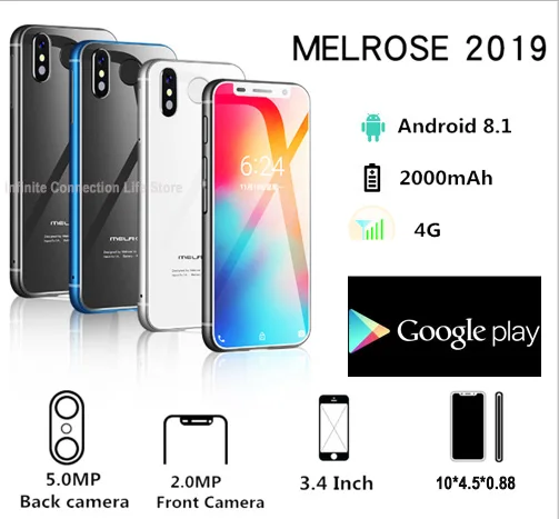 Melrose карманный мини-смартфон с отпечатком пальца ультратонкий 3,4 дюймов MTK Android 8,1 Google Play Store студенческий Android Мобильный fone