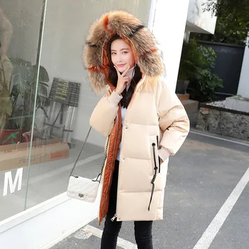 

Winter White Duck Down Jacket Women Long Down Coat Female Down Parka Jacket Raccoon Fur Hood Thick Warm Cloth Outwear 930