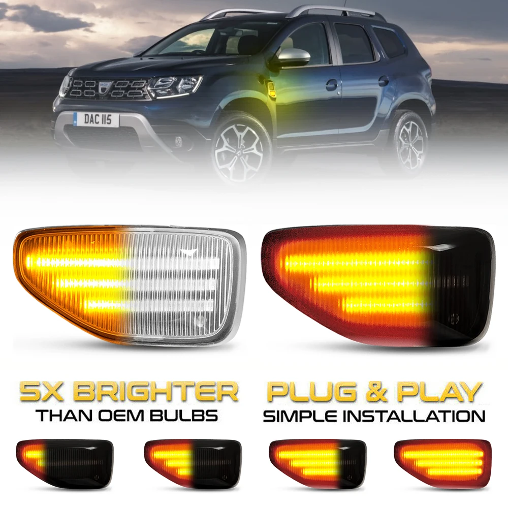 2x LED Dynamic Side Marker Turn Signal Light For Dacia Sandero 2 Logan