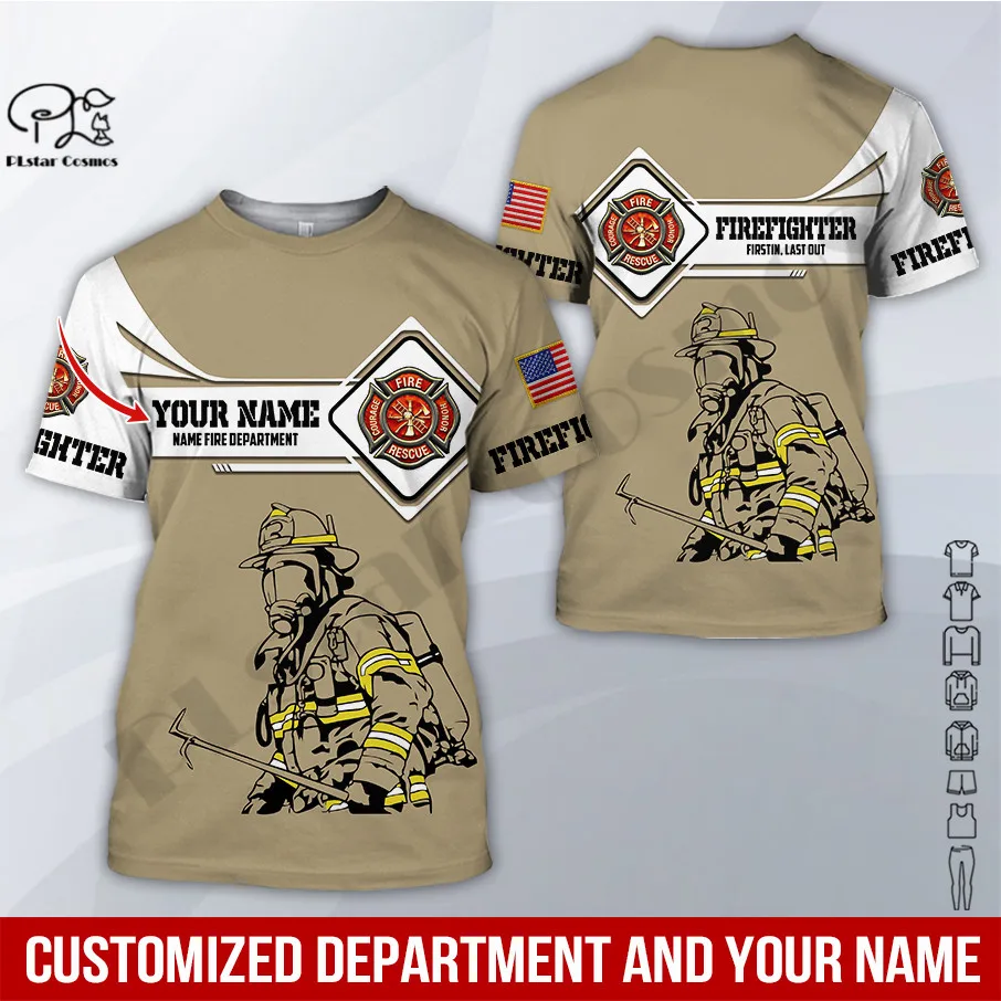 

PLstar Cosmos 3DPrinted Newest Firefighter Job Custom Name Art Unique T-shirt Unisex Shorts Sleeve Casual Harajuku Streetwear -1