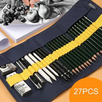 

27pcs/Set Art Set Professional Art Drawing Sketching Charcoal Pencil Paper Eraser Fabric Bag Paint Tools Set School Supply