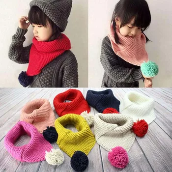 

New Kids Winter Wool Collar Scarf For Children Knitted Collar With Ball Children's Scarves Neckerchief Clothing Accessories 2018