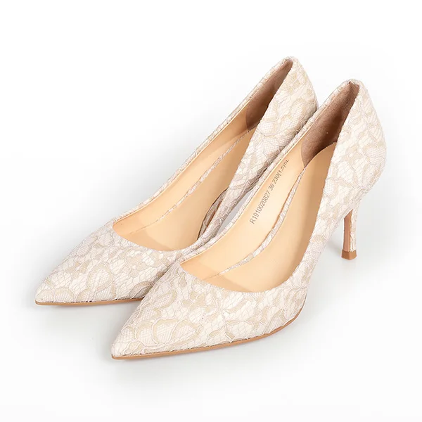 Office winter high heel fashion shoes hollow embroidered white comfortable elegant sweet women's singl shoes - Цвет: nude