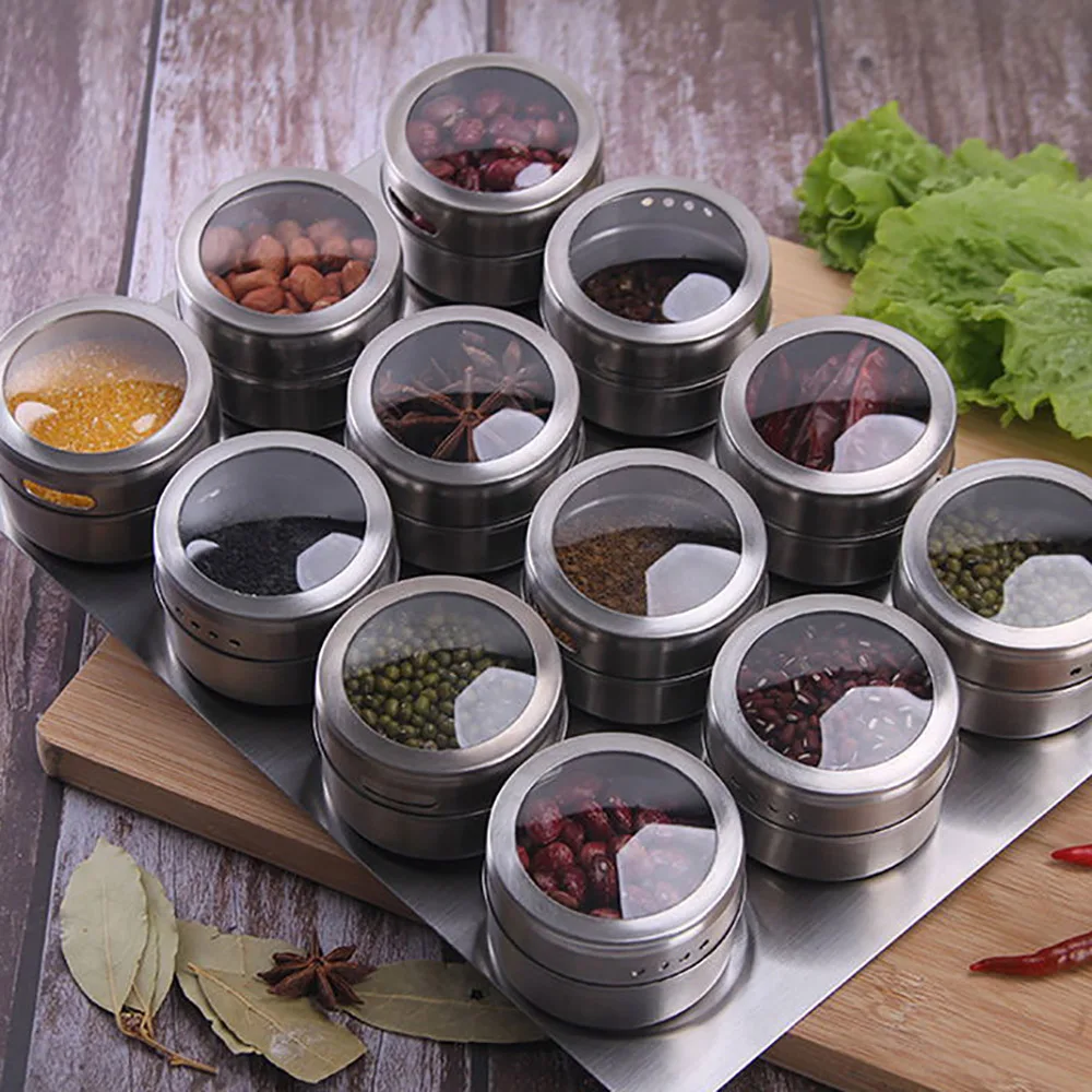 

1/3/12 Pcs Magnetic Spice Jar Set With Stainless Steel Spice Tins Spice Storage Container Pepper Seasoning Sprays Tools