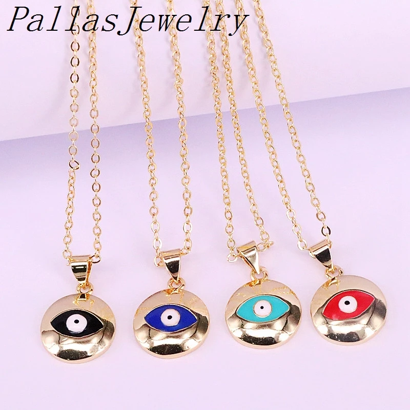 

10Pcs Colorful Enamel Eye Jewelry Round Gold Color Copper Charms Pendant Necklaces For Women Girl