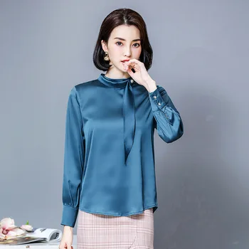 

Spring and Autumn New Solid Color High Neck Long Sleeve Chiffon T-shirt Women 2020 red