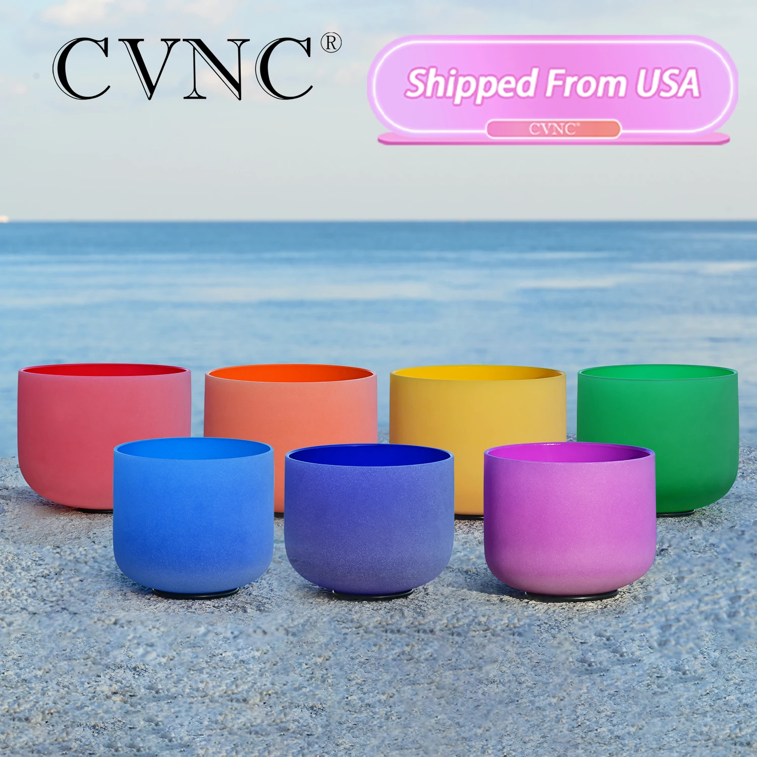 CVNC 8 Inch Third Eye Crown Root Sacral Solar Heart Throat Chakra Quartz Crystal Singing Bowl