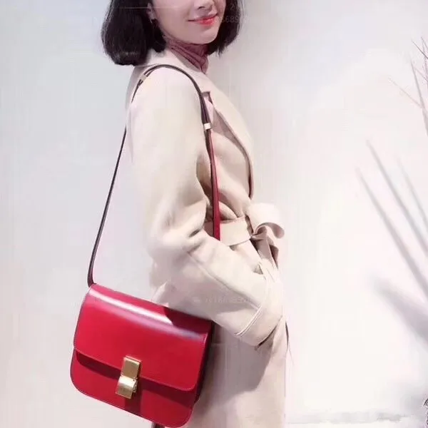 New Tofu Bag cow Leather Hand Rub Mini Small Square Single Shoulder Oblique Span Empty Sister Bag - Color: 20cm red