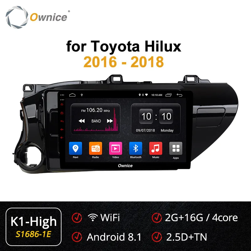 Ownice K1 K2 Android 8,1 автомобильный радиоприемник 2 din для Toyota Hilux- для автомобиля, DVD Бортовой компьютер навигации gps головное устройство аудиосистемы - Цвет: S1686-1 K1 HIGH