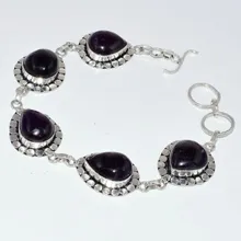 Браслет из черного оникса с серебряным покрытием из меди, 22 см, B2943