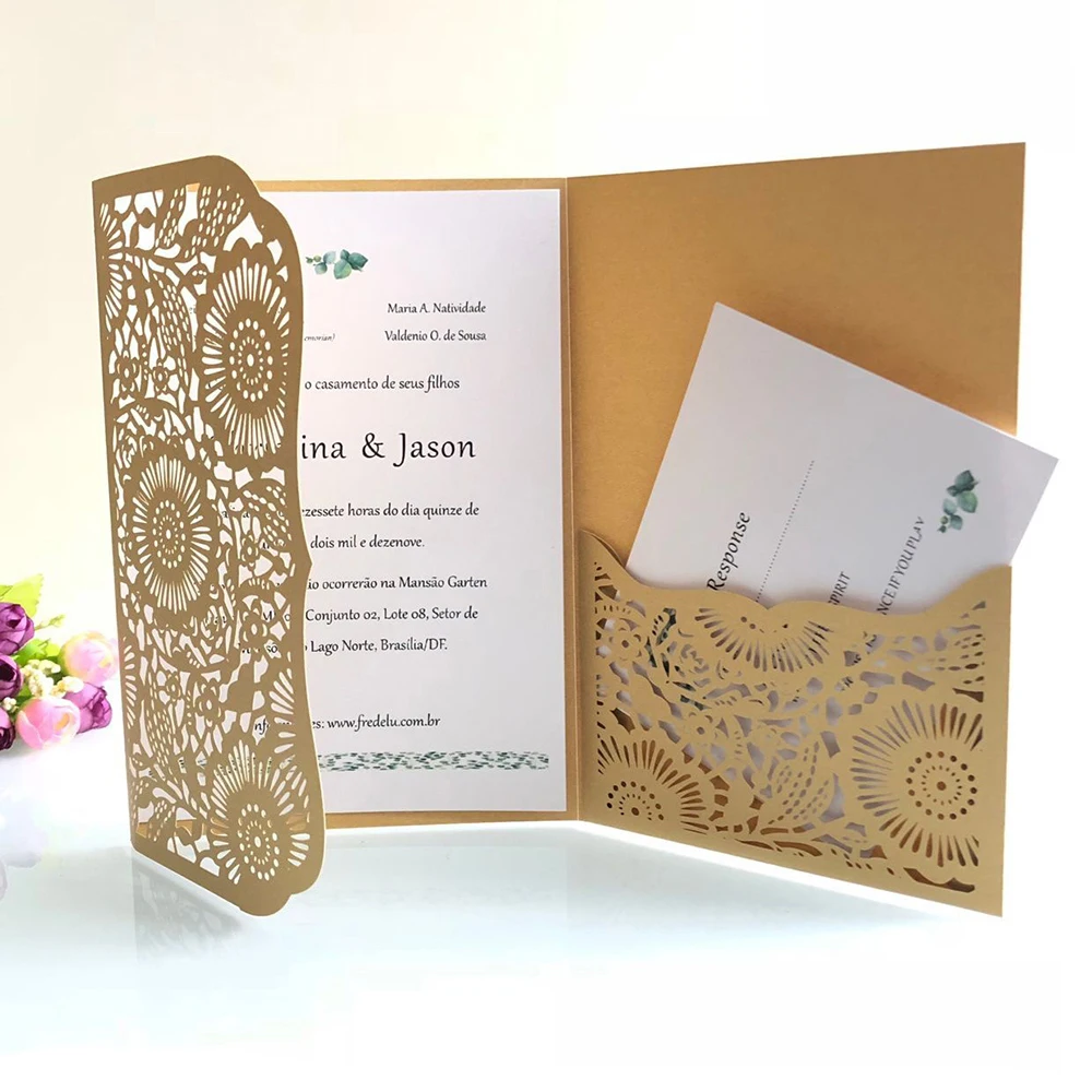  10pcs Elegant Exquisite Laser Cut Wedding Invitation Cards Customize Business Greeting Card Baby Sh - 4000296793599