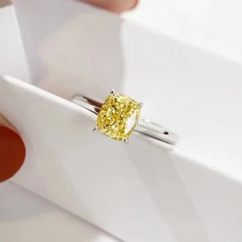 1.25CT Yellow High Carbon Diamond Silver Ring 100%-S925 Silver Wedding Party Fine Jewelry Wholesale 4