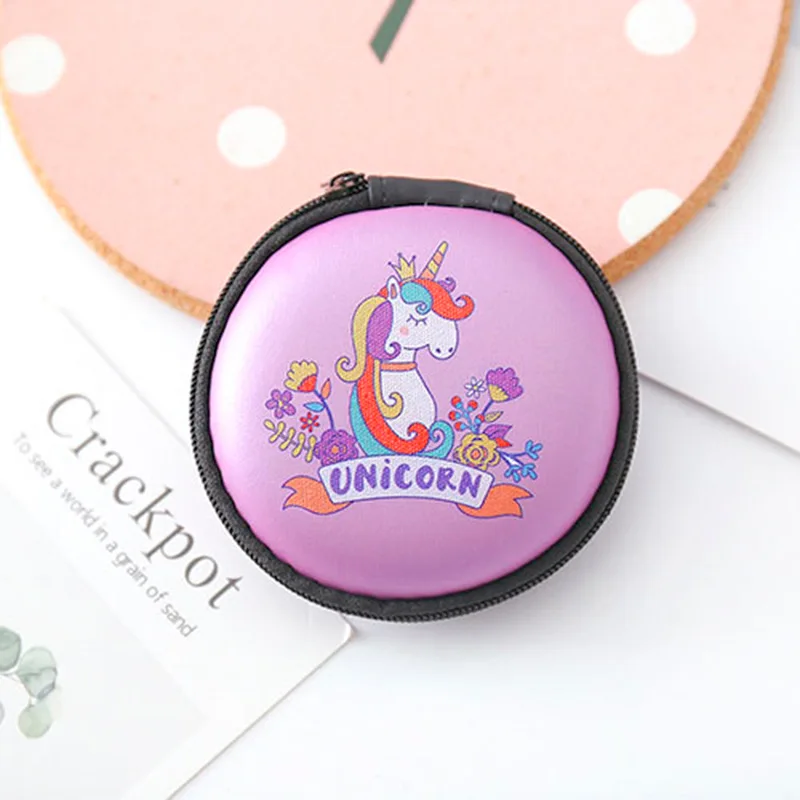 Мультяшный Кошелек для монет, кошелек для девочек, милый детский кошелек с изображением кошки, Kawaii, единорог, кошелек для монет, сумка для наушников, Модный Круглый кошелек для монет - Цвет: purple Unicorn